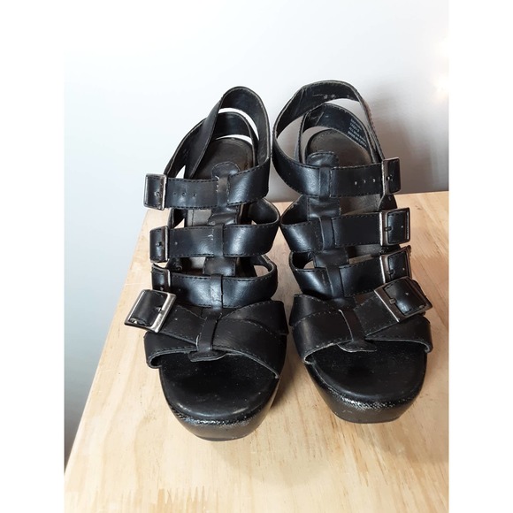 Strappy Black Wedge Sandals - Picture 2 of 4